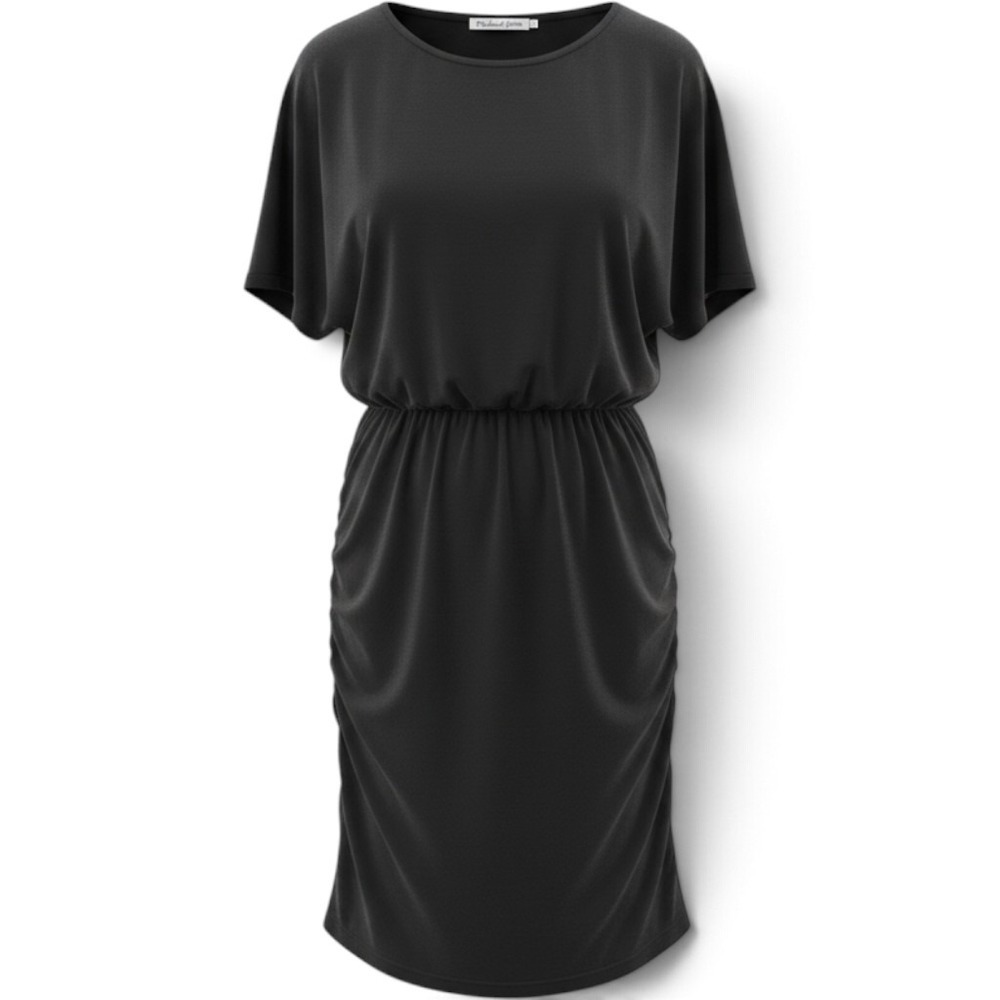 Michael Stars Dress Womens L EE9578 Black Ruched Dolman Sleeve EUC